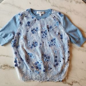 CARVEN light blue wool sweater with lace overlay Size XS